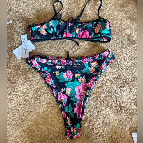 FOR LOVE AND LEMONS🍋 rosewater bandeau + high waist bikini set — NWOT - Picture 3 of 3